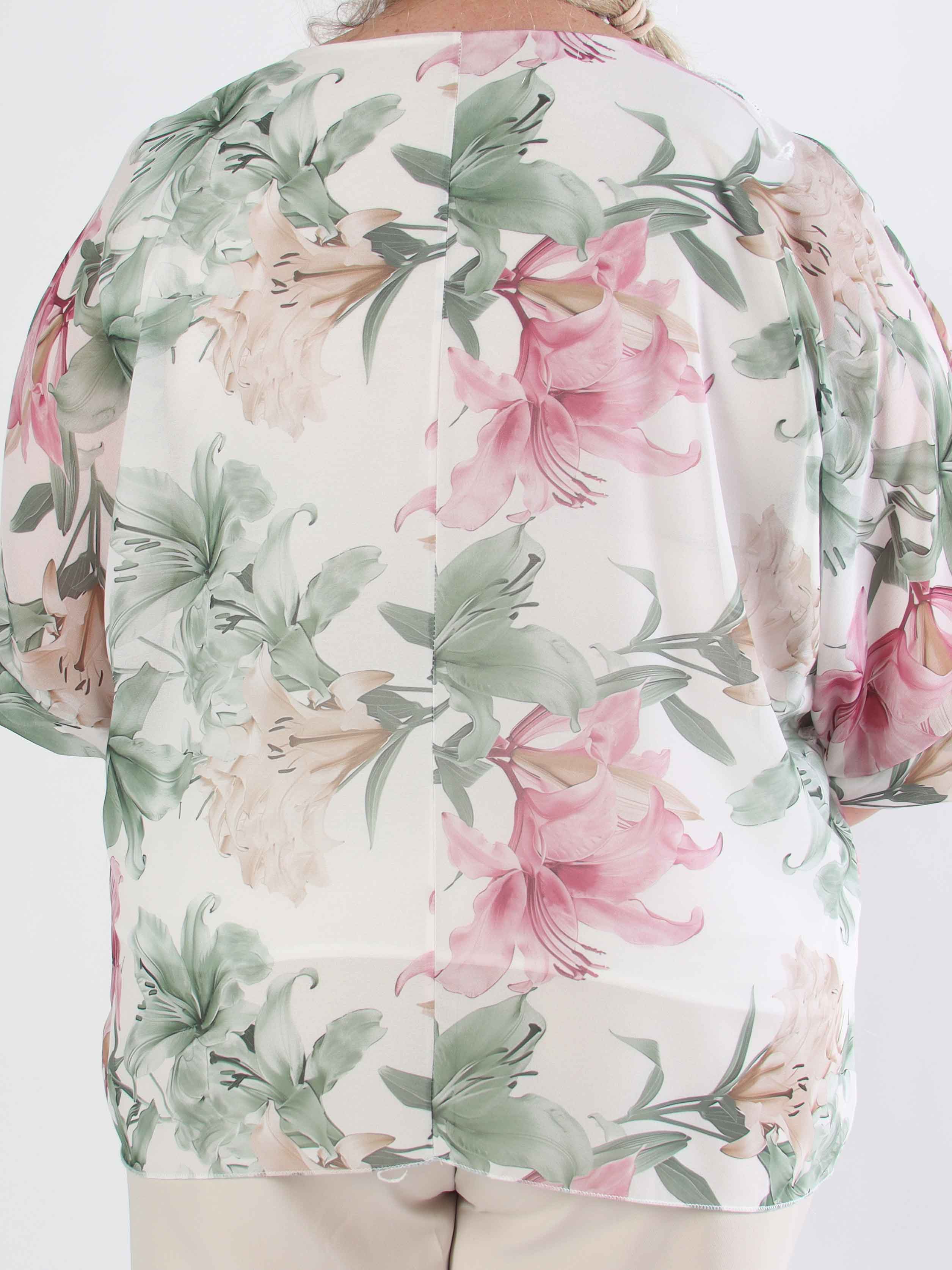 Minna - Blommig plus size-tunika i chiffong med viskostopp